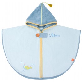 Cape de bain Dragon bleu personnalisée, brodée au prénom - L'OISEAU BATEAU - Bleu Griotte