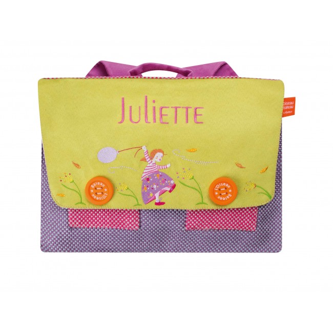 P TIT CARTABLE Mistral brode personnalise au prenom en tissu L Oiseau Bateau Bleu Griotte