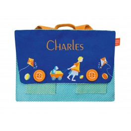 P'TIT CARTABLE Chariot brodé, personnalisé au prénom en tissu - L'Oiseau Bateau