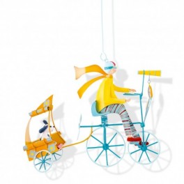 Mobile Triplé au chien jaune L'oiseau Bateau - Bleu Griotte