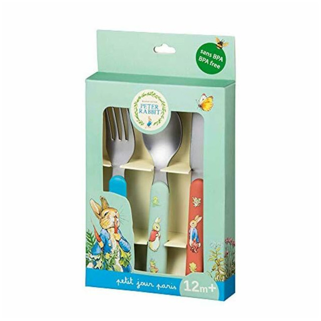 Set de 3 couverts enfants Peter Rabbit - Vaisselle Petit Jour - Bleu Griotte