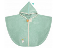 Cape de bain Pingouin vert personnalisée, brodée au prénom - L'OISEAU BATEAU - Bleu Griotte