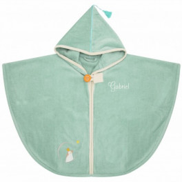 Cape de bain Pingouin vert personnalisée, brodée au prénom - L'OISEAU BATEAU - Bleu Griotte