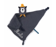 Doudou lange chat gris clair brodé au prénom Les Moustaches Moulin Roty - BleuGriotte