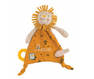 Doudou attache-tétine lion Sous mon baobab brodé au prénom - Moulin Roty