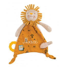 Doudou attache-tétine lion Sous mon baobab brodé au prénom - Moulin Roty