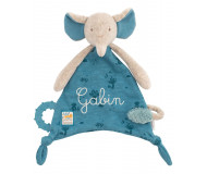 Doudou attache-tétine éléphant Sous mon baobab brodé au prénom - Moulin Roty