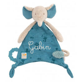 Doudou attache-tétine éléphant Sous mon baobab brodé au prénom - Moulin Roty