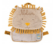 Sac à dos lion Sous mon baobab brodé au prénom - Moulin Roty - Bleu Griotte