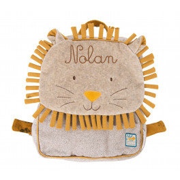 Sac à dos lion Sous mon baobab brodé au prénom - Moulin Roty - Bleu Griotte