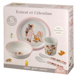 Coffret repas 5 pièces rose Ernest et Célestine Petit Jour Paris - Bleu Griotte