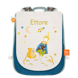 SAC A DOS Garçon et l'écureuil brodé, personnalisé au prénom - L'Oiseau Bateau - Bleu Griotte