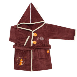 Peignoir Tigre chocolat personnalisé, brodé au prénom 4/6 ans - L'OISEAU BATEAU - Bleu Griotte