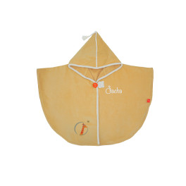 Cape de bain Girafe vanille personnalisée, brodée au prénom - L'OISEAU BATEAU - Bleu Griotte