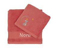 Serviette de bain Faon fraise personnalisable (70 x 140 cm) L'Oiseau Bateau - Bleu Griotte